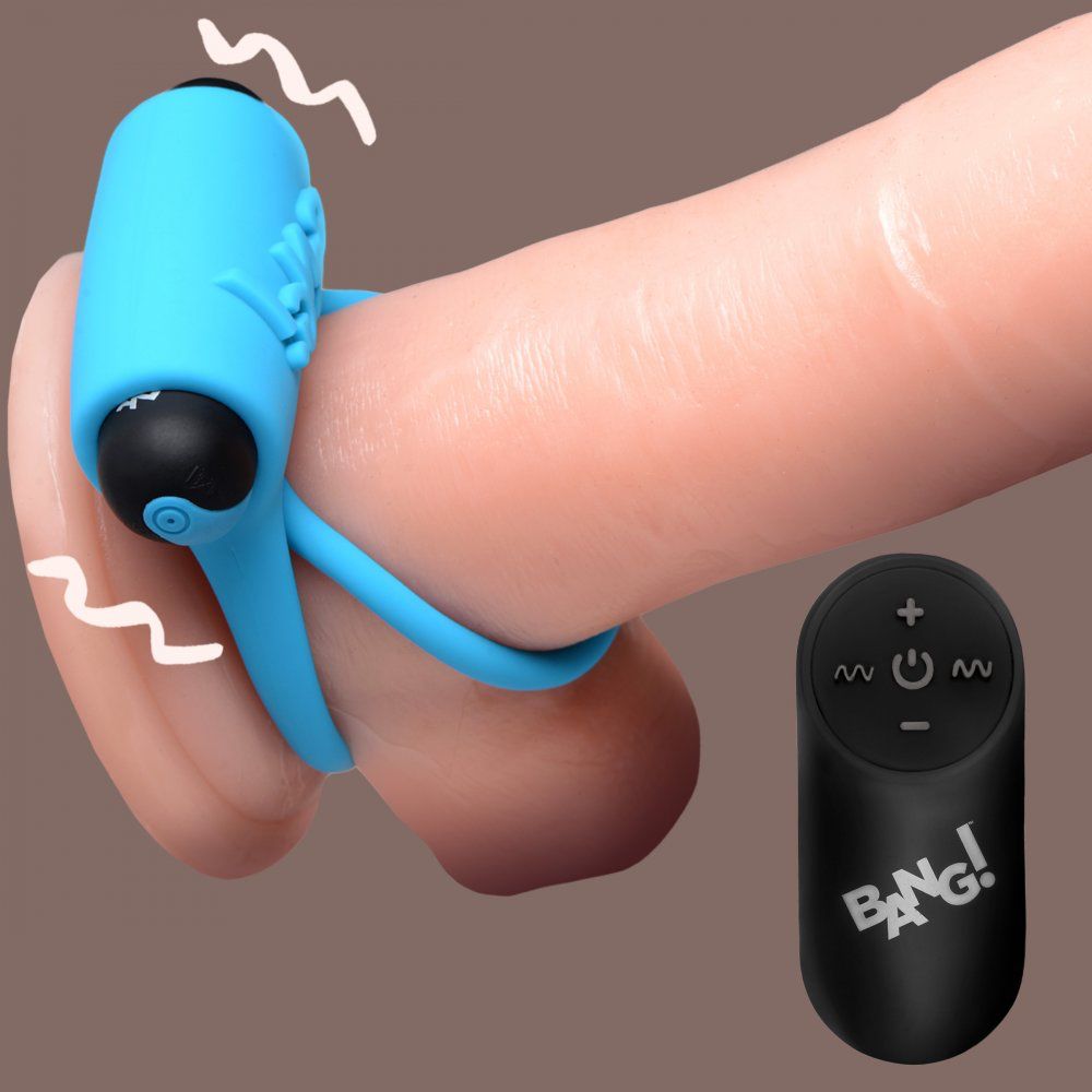 Remote Control 28X Vibrating Cock Ring and Bullet - Blue Code: AG572-Blue