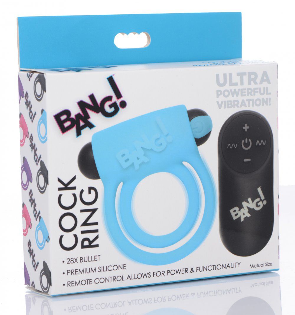 Remote Control 28X Vibrating Cock Ring and Bullet - Blue Code: AG572-Blue