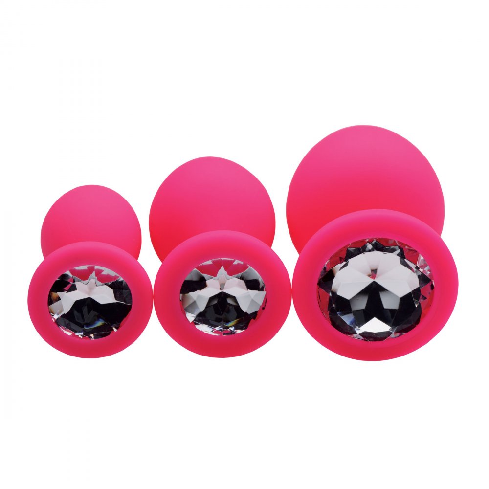 Pink Pleasure 3 Piece Silicone Anal Plugs with Gems Code: AE902-Pink