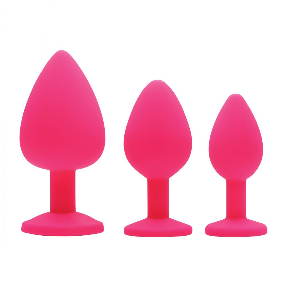 Pink Pleasure 3 Piece Silicone Anal Plugs with Gems Code: AE902-Pink