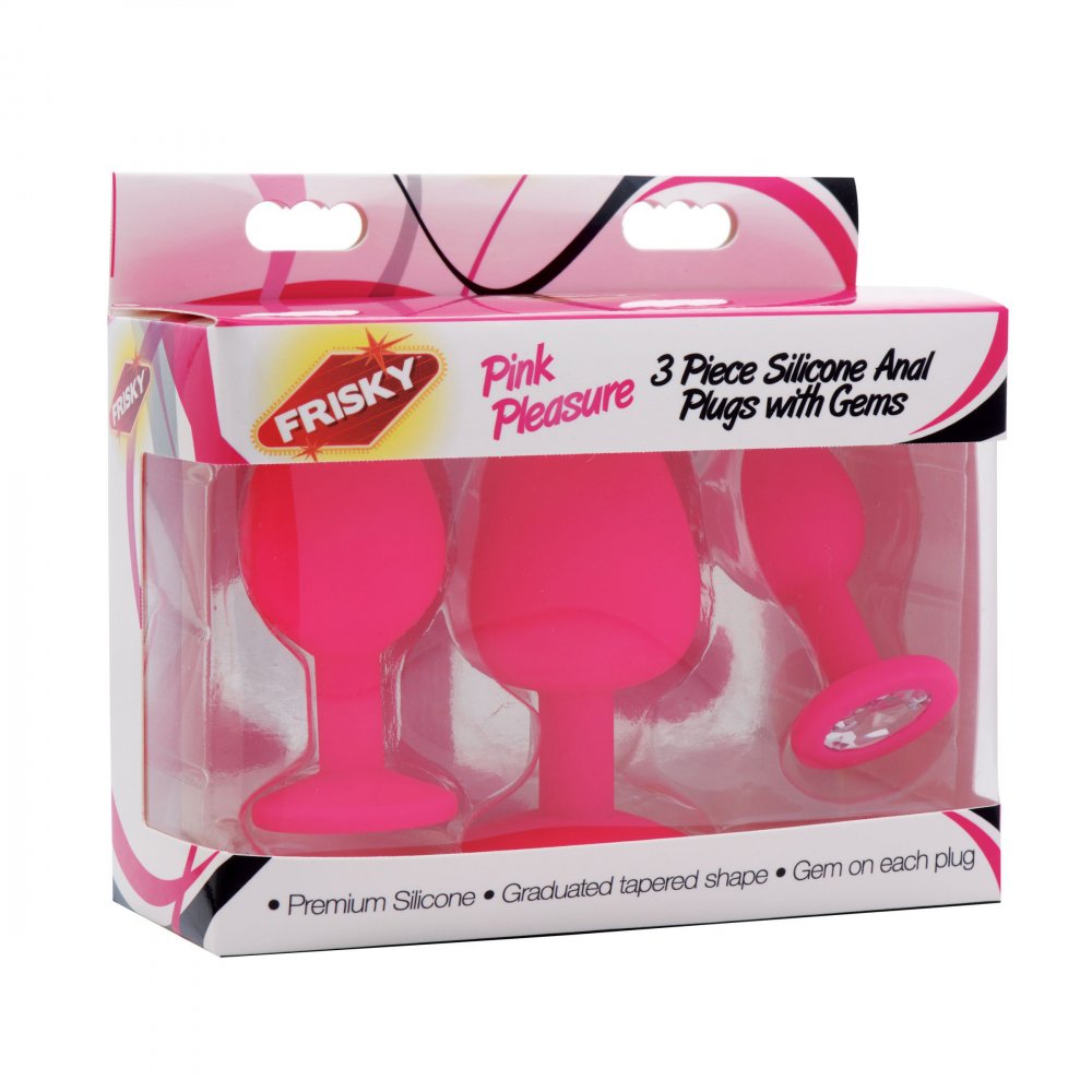 Pink Pleasure 3 Piece Silicone Anal Plugs with Gems Code: AE902-Pink